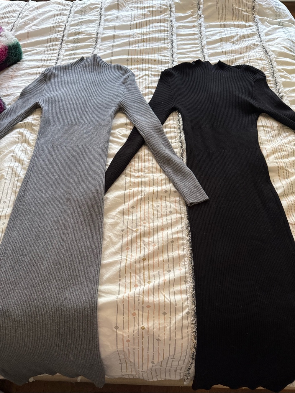 Women's Ribbed Long Sleeve Knit Dress - Gray and Black size M